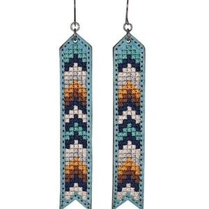 Justin Boots Leather & Needlepoint embroidered Earrings